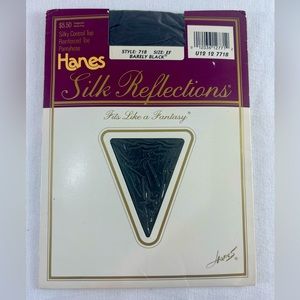 Hanes Silk Reflections Barely Black Control Top Pantyhose Reinforced Toe Size EF